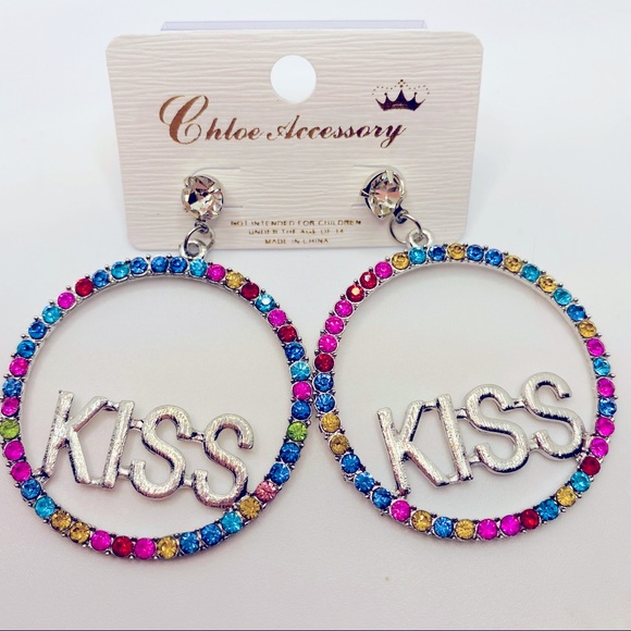 NWT Earrings Crystal multi Kiss set in Silvertone. - Picture 4 of 9